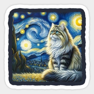 Siberian Starry Night Inspired - Artistic Cat Sticker